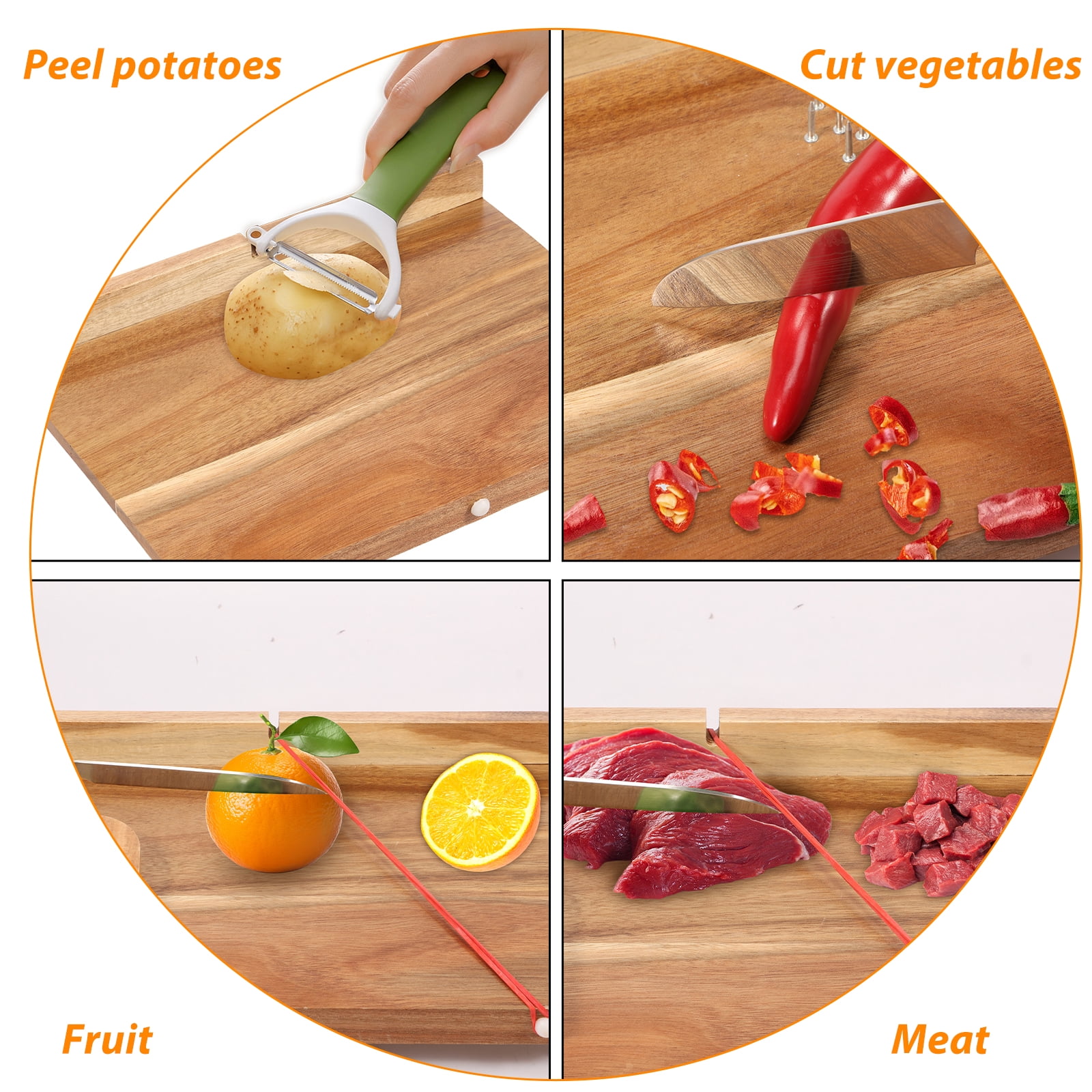 LINFANG Wooden Adaptive Cutting Board With Spike Smooth Surface Handicapped Kitchen Board With Anti Slip Bottom for Vegetable Fruit Meat