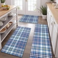 thumbnail image 2 of Blue White and Yellow Checkered Pattern Kitchen Rugs Sets Of 3,Kitchen Runner Rugs Non Skid Washable,Decorative Kitchen Floor Mats for Kitchen,Sink,Laundry,17"x30"+ 17"x47" + 17"x59", 2 of 6