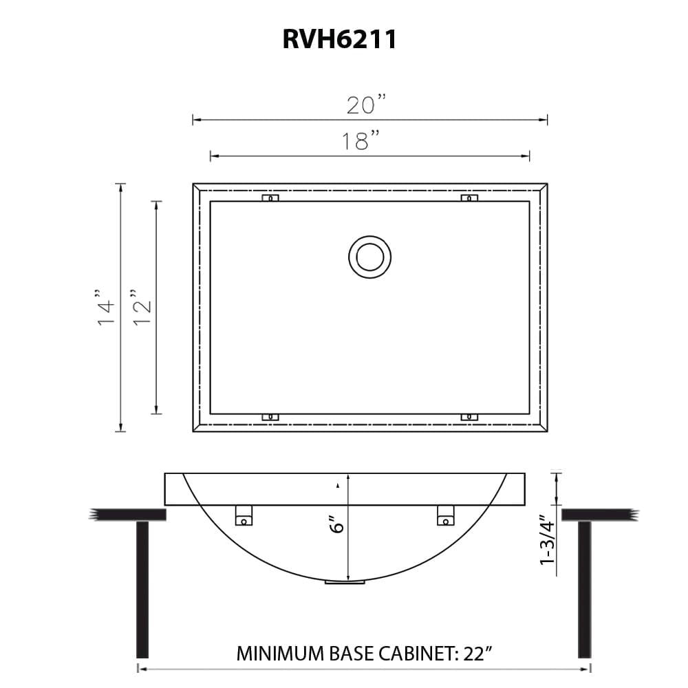 Ruvati 20 x 14 inch Black Stainless Steel Rectangular Bathroom Sink Semi-Recessed