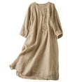 thumbnail image 5 of ChaoHeng Plus Size Dresses for Women Summer Summer Summer Sweet Embroidery Loose Round Neck Comfortable Mid Length 3/4 Sleeve Dress for Women, 5 of 5