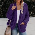 thumbnail image 5 of Ediodpoh Women Casual Solid Crochet Sweater Cardigan Loose Long Sleeve Pocket Long Coat Cardigan Sweaters for Women Purple M, 5 of 7