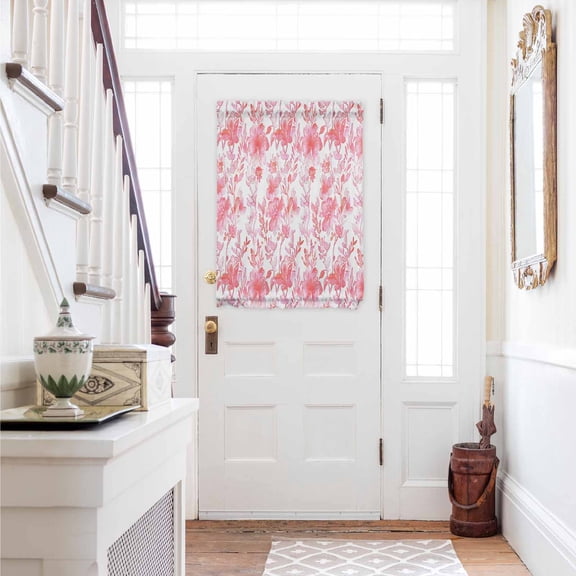 Watercolor Pink Floral Door Curtains for Door Window, French Sidelight Front Back Door Curtains With Tieback, Pink Ombre Botanical Summer Kitchen Rod Pocket Drapes Panel, 54"x40"