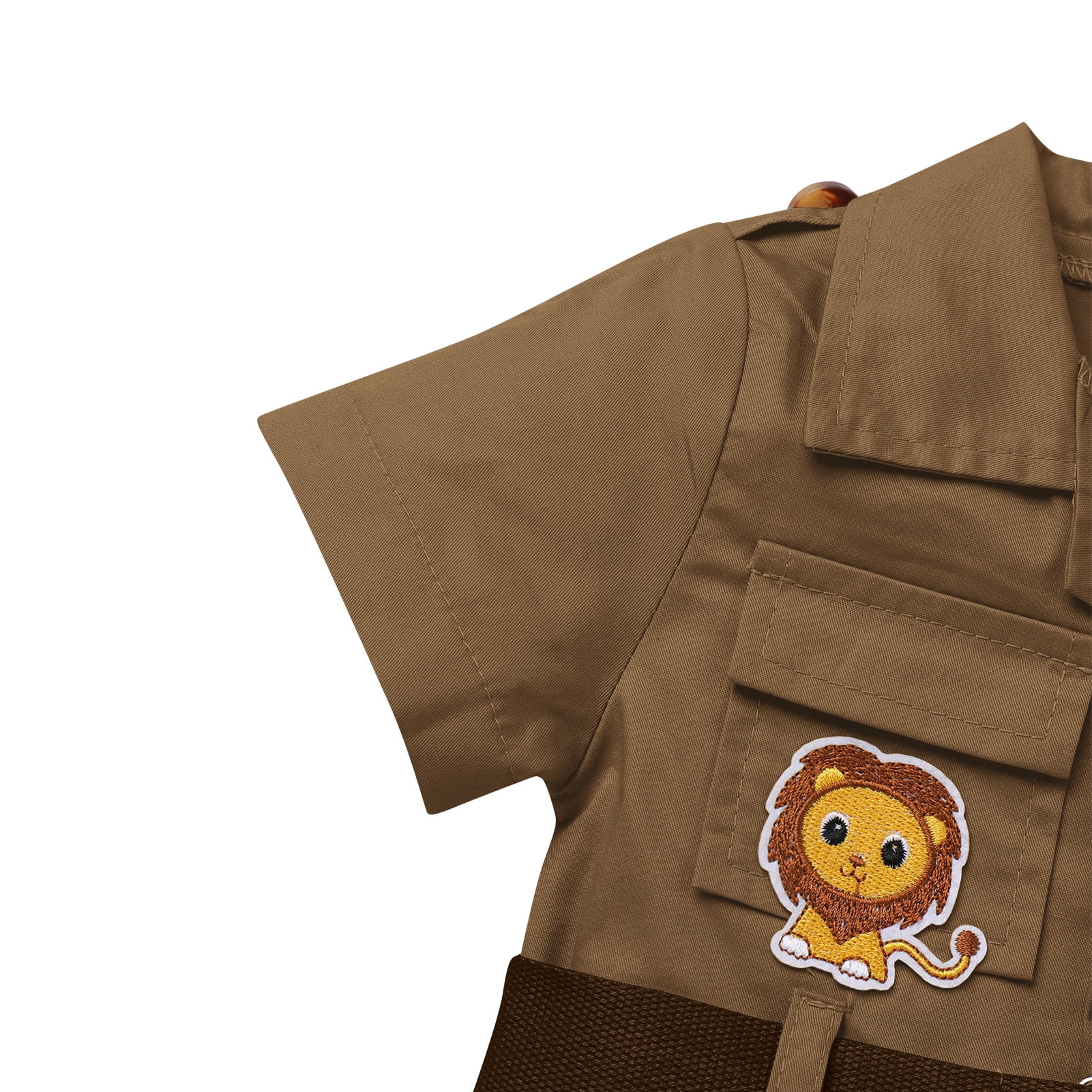 IBTOM CASTLE Toddler Baby Boys Girls Lion Giraffe Birthday Outfit One Piece Romper Jumpsuit with Belt and Hat Jungle Safari Cake Smash Clothes 12-18 Months Brown