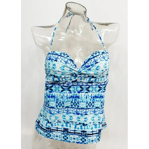 SO Blue Tie-Dyed Bandeau Halter Underwire Tankini Top Swimwear Juniors' Women's XS