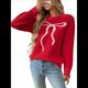 thumbnail image 3 of Suéter de Punto con Lazo para Mujer, Estilo Y2K, de Larga y Cuello Redondo, Holgado e Informal. Rojo L, 3 of 9