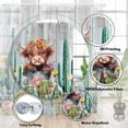 thumbnail image 3 of Farmhouse Highland Cow Shower Curtain, Cute Western Spring Rustic Teal Wooden Tropical Cactus Floral Bathroom Decor, Country Plant Animal Fabric Shower Curtain for Bathtub Decor with Hooks, 69X75in, 3 of 5