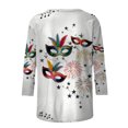 thumbnail image 5 of Women's Mardi Gras Shirts Carnival Casual Print 3/4 Sleeve Crew Neck Pullover T-Shirt Multicolor S, 5 of 8