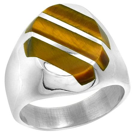 Oval Tiger - Sterling Silver Tiger Eye Ring for Men Large Oval 3 Stripe Diagonal Solid Back Handmade, sizes 9 - 13