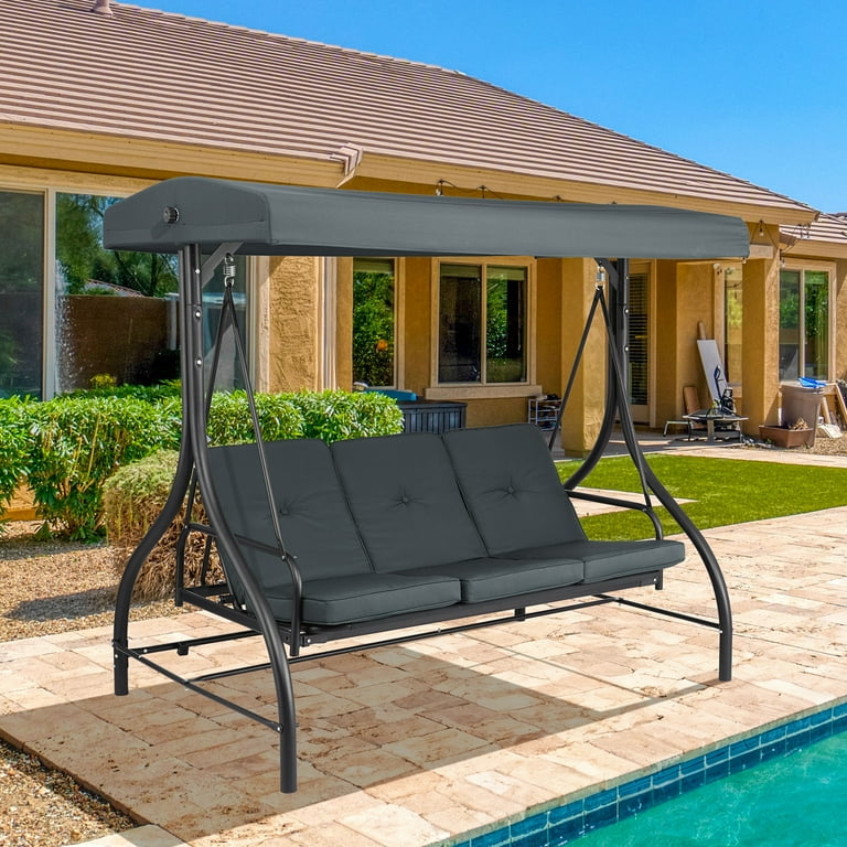 LAZY BUDDY 3-Seater Patio Swing Chair, Adjustable Canopy