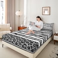 thumbnail image 4 of Homewish Geometric Striped Full Size Sheets,Wild Leopard Print Bed Sheets,Gray White Black Sheet Sets For Girl,Ultra Soft Home Decor,4-Piece, 4 of 7