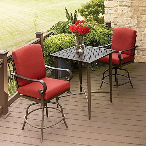 Hampton Bay 176 411 3bal Oak Cliff 3 Piece Metal Outdoor Balcony Height Bistro Set With Chili Cushions Com Hampton Bay 176 411 3bal Oak Cliff 3, Hampton Bay Bistro Patio Set