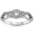 thumbnail image 1 of 1/2ct Princess Cut Diamond 3 Stone Halo Ring 10K White Gold, 1 of 4