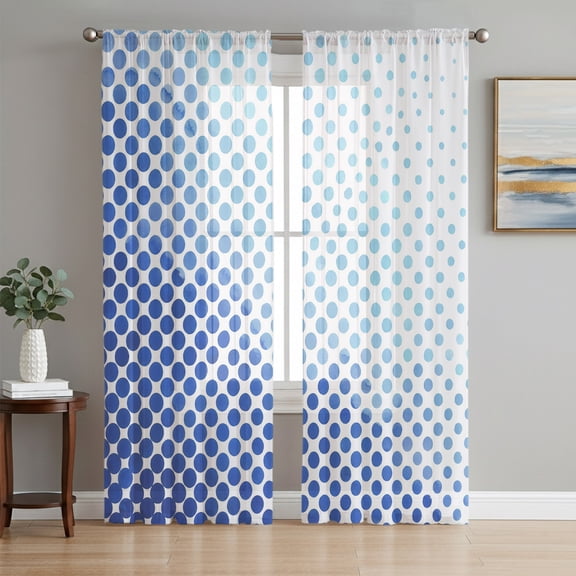 Blue Polka Dots Sheer Curtains 96 Inch Length 2 Panels Set, Modern Abstract Art Ombre Voile Window Treatment Semi Sheer Long Curtains Drapes for Bedroom/Living Room/Kitchen 52"x96"x2