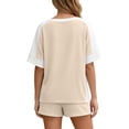 thumbnail image 4 of WAYUTE Shorts Sets for Women Plus Size Casual Summer Patchwork Color Short Sleeve T Shirt and Shorts Athletic 2 Piece Sports Outfit Clothing Sets, 4 of 7