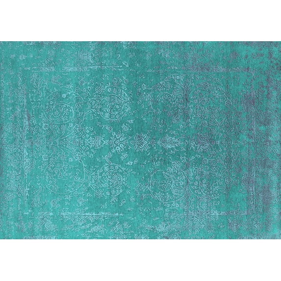 Ahgly Company Machine Washable Indoor Rectangle Oriental Turquoise Blue Industrial Area Rugs, 6' x 9'