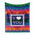 thumbnail image 1 of Vintage Rainbow Soft Flannel Fleece Blanket, Colorful Fractal Mosaic Backdrop with Heart and I Love You Frame Valentines, Cozy Plush for Indoor and Outdoor Use, 50" x 60", Multicolor, by Ambesonne, 1 of 6