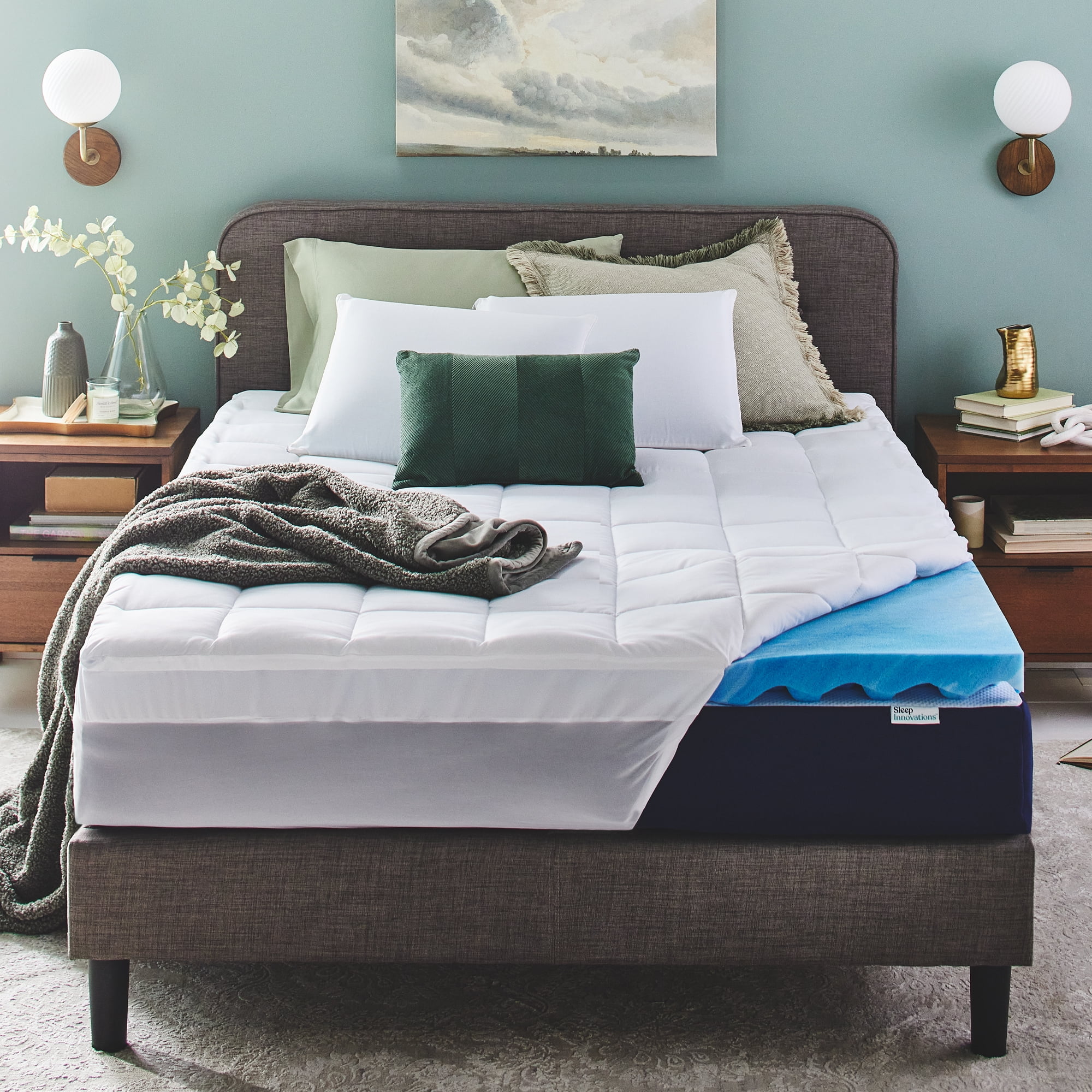 Dual Layer Mattress Topper Bed Pad Memory Foam Gel Plush Pillow Top 4-Inch Thick 