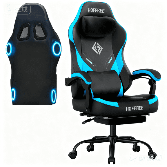 Hoffree Gaming Chair with Speakers PU Gamer Chair with footrest and massage Egonomic Computer Game Chair with Headrest and Lumbar Support for Adults and Office Gaming, 440 LBS