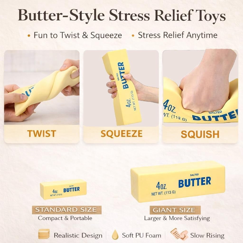 3-Pack Giant Butter Squishy Toys, Jumbo Squeeze Butter Stick Slow Rising Taba Squishy, ​​Fun Stress Relief Balls For Party Favor& Gag Gift