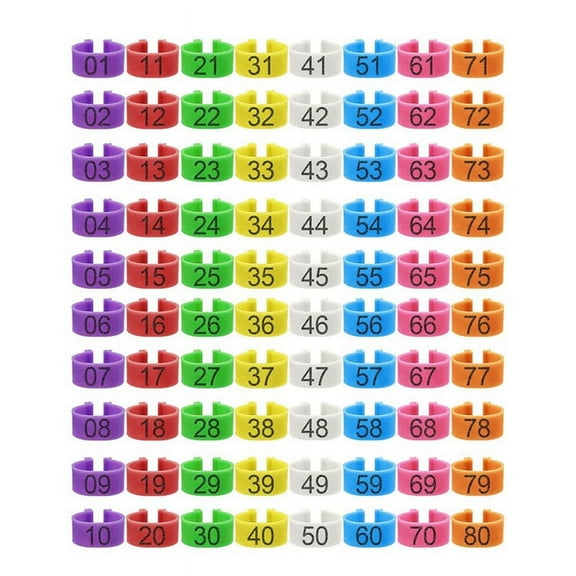80Pcs 16mm Chicken Leg Bands with 8 Colors,Colorful 01-80 Numbered Chicken Identification Leg Bands Poultry Leg Tag