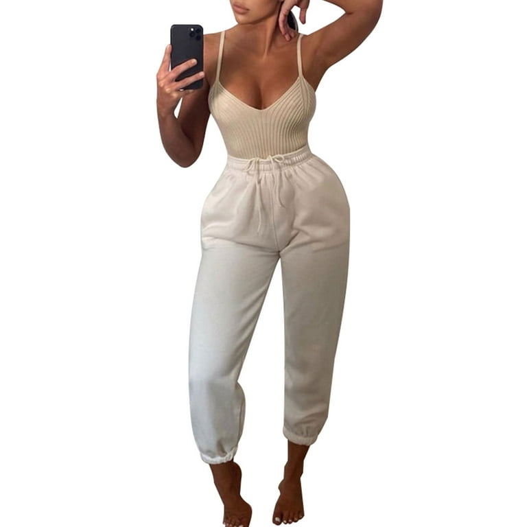 Women's Casual Loose Sweatpants, High Waist Drawstring Solid Color Training  Jogger Pants