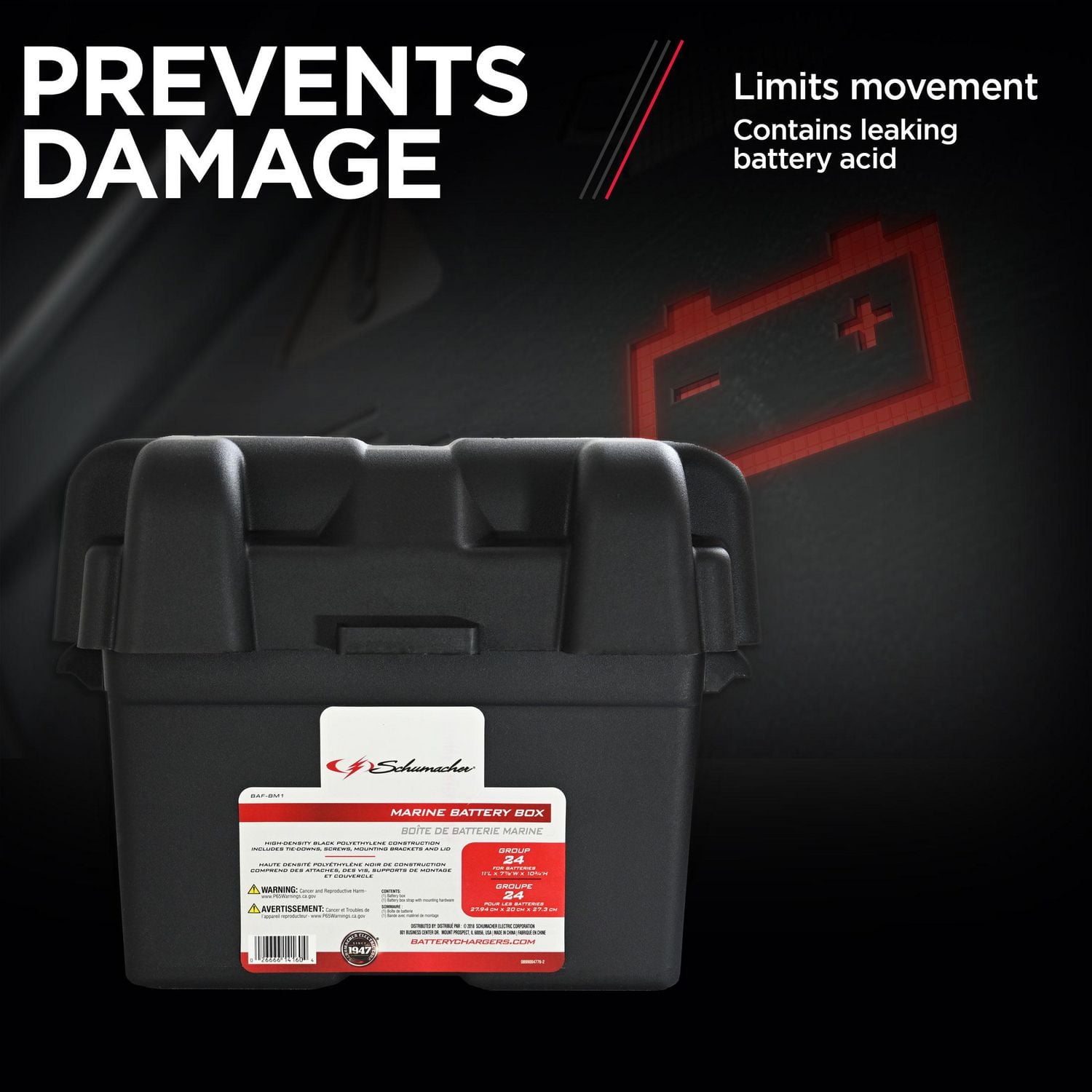 Schumacher Electric Marine Battery Box with High-Density Polyethylene Construction, Black, BAF-BM1