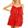 thumbnail image 1 of MesaSe Women Layered Ruffles Cake Dress Sequins Spaghetti Strap Mini Dress Backless Party Dance Cami Dress, 1 of 2