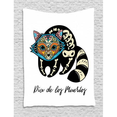 Dia De Los Muertos Tapestry Sugar Skull Raccoon In Mexican