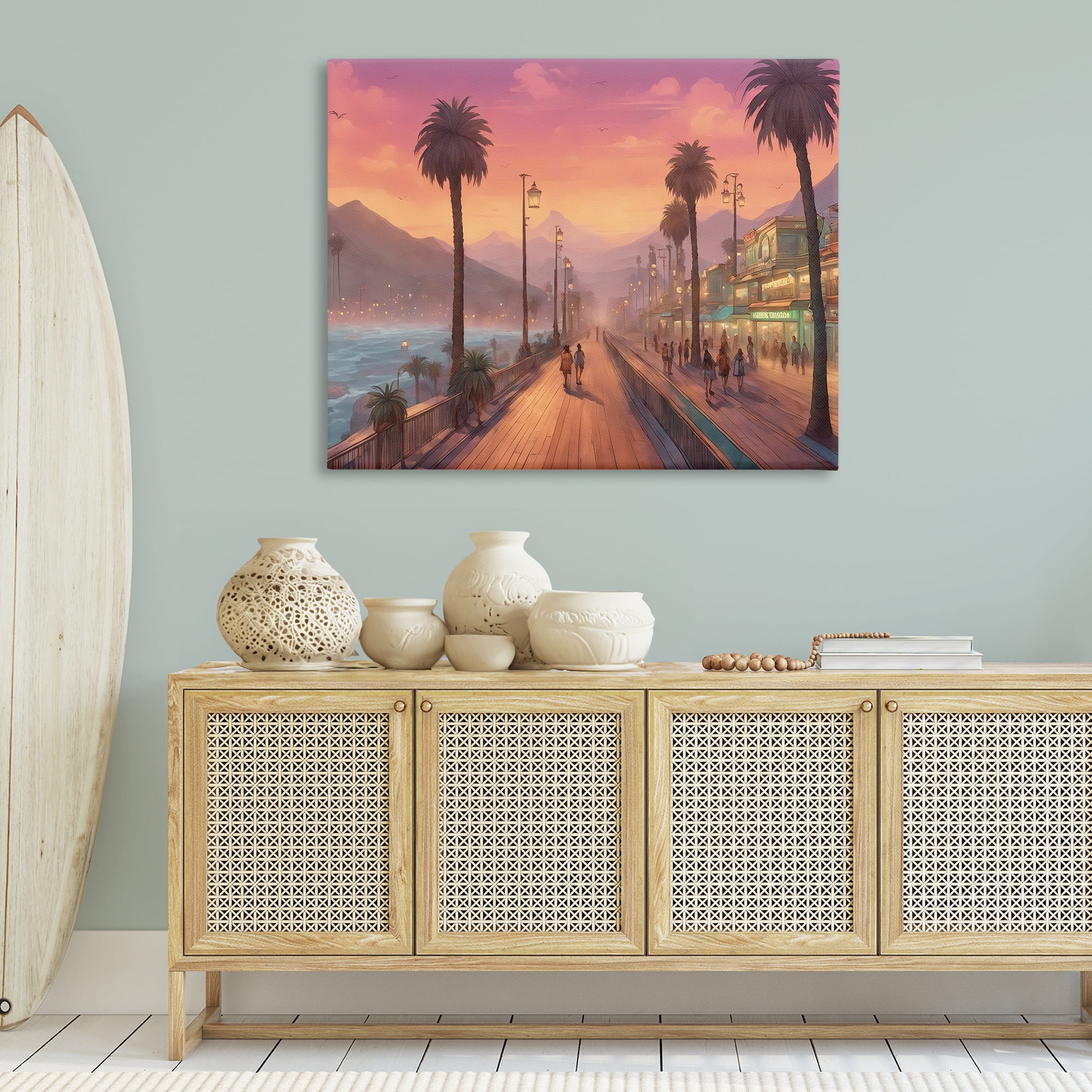 Stupell Industries Busy Tropical Boardwalk Landscape & Nature Painting Wrapped Canvas Art Print Wall Art, 48 x 36