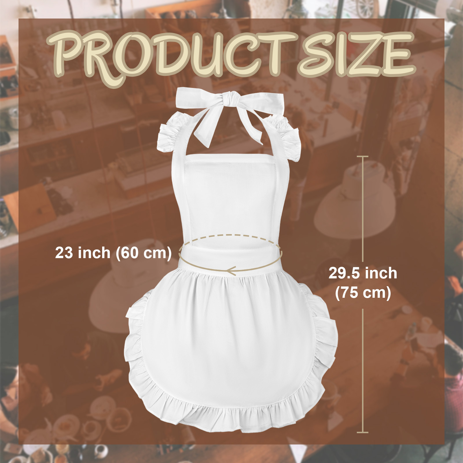 Aspire Kitchen Apron for Women, Christmas Cosplay Maid Ruffled Apron White, Waitress Working Apron, White