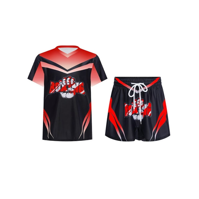 RUNQHUI Ensemble Unisexe pour Enfants : Shorts et Chandail de Boxe, Uniformes de Boxeur, Ensemble de Vêtements de Boxe Rouge 8
