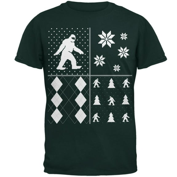Sasquatch Festive Blocks Ugly XMAS Sweater Forest Adult T-Shirt - 2X-Large
