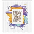 thumbnail image 3 of Saying Shower Curtain, Modern Style Enjoy the Little Things Lettering, Fabric Bathroom Set with Hooks, 69W X 75L Inches Long, Blue Violet Marigold Pale Seafoam White, by Ambesonne, 3 of 3
