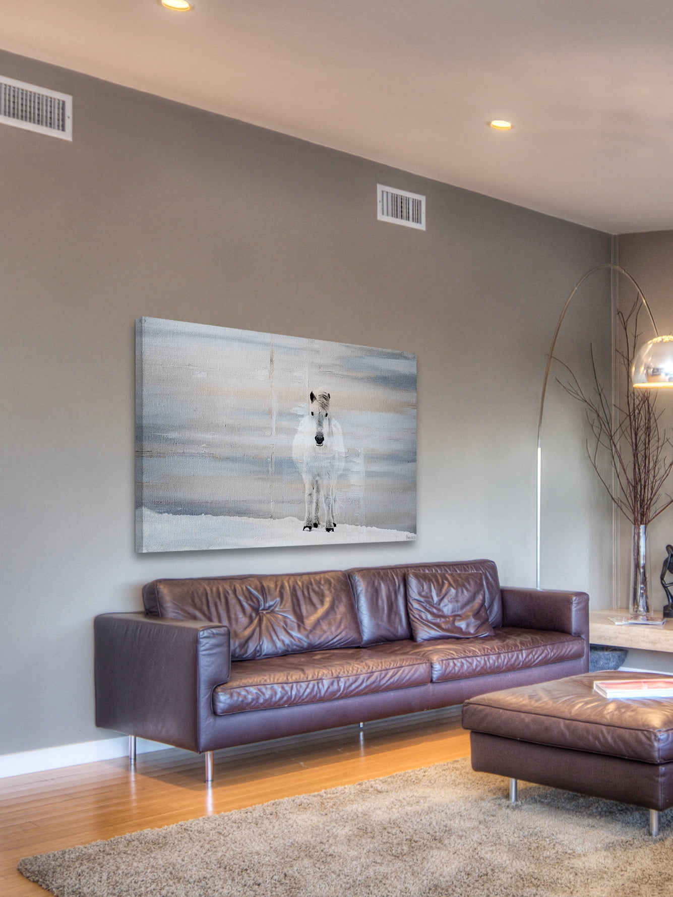 "White Horse Forward" Painting Print on Wrapped Canvas