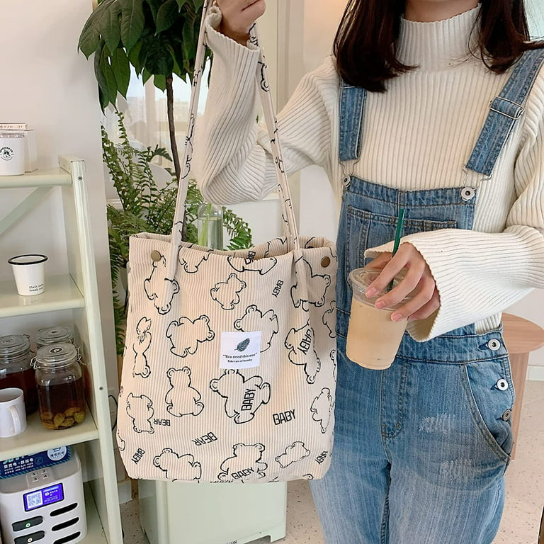 PIKADINGNIS Corduroy Tote Bag Aesthetic Tote Bags for School Cute Tote Bags  Teen Girls Trendy Stuff