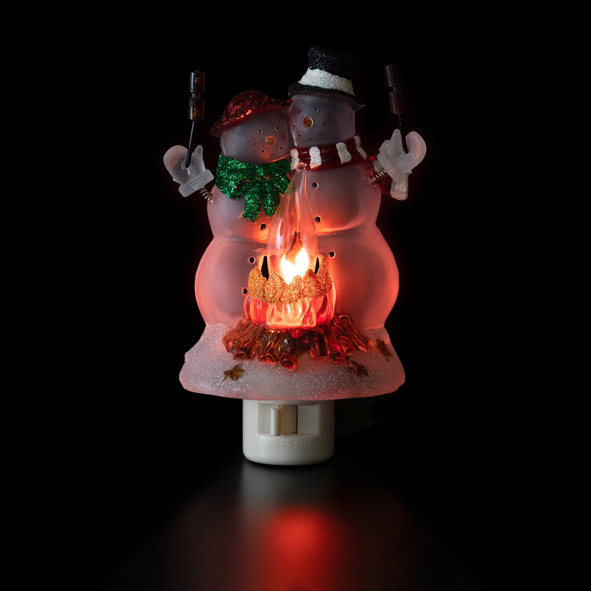 Glittered Snow Couple Roasting Marshmallows Flickering Christmas Night Light - 5.5"