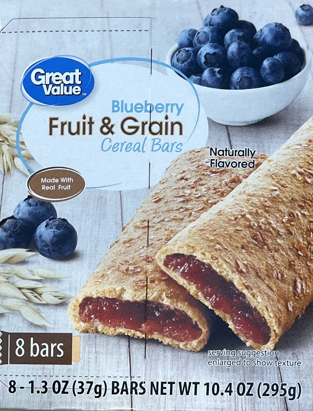 (10 pack) Great Value Fruit and Grain Bars Blueberry, 1.3 oz, 8 Count