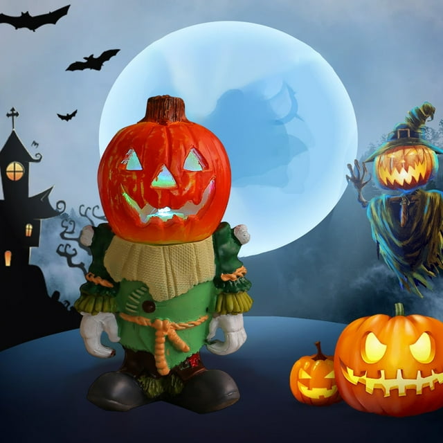 Wpawbk Halloween LED Lights Pumpkin Riders, Tabletop Ornament, Glowing Small Pumpkin Head Ghost, Resin Yard Decor, Energy-Efficient, Festive Gift, Whimsical Design