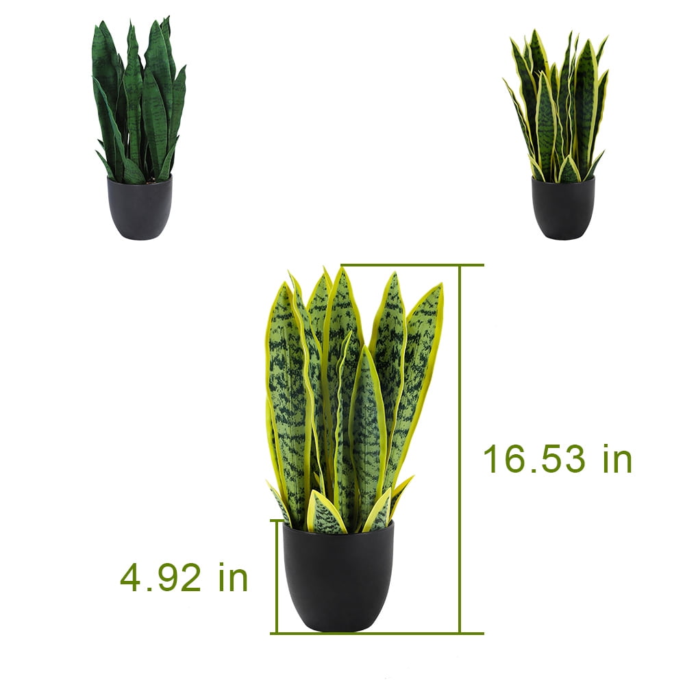 3-pcs Fake Snake Plant Artificial Plant Indoor Artificial Plant with Black Pot Artificial Snake Plant Suitable for living room, bathroom, office, table, centerpiece