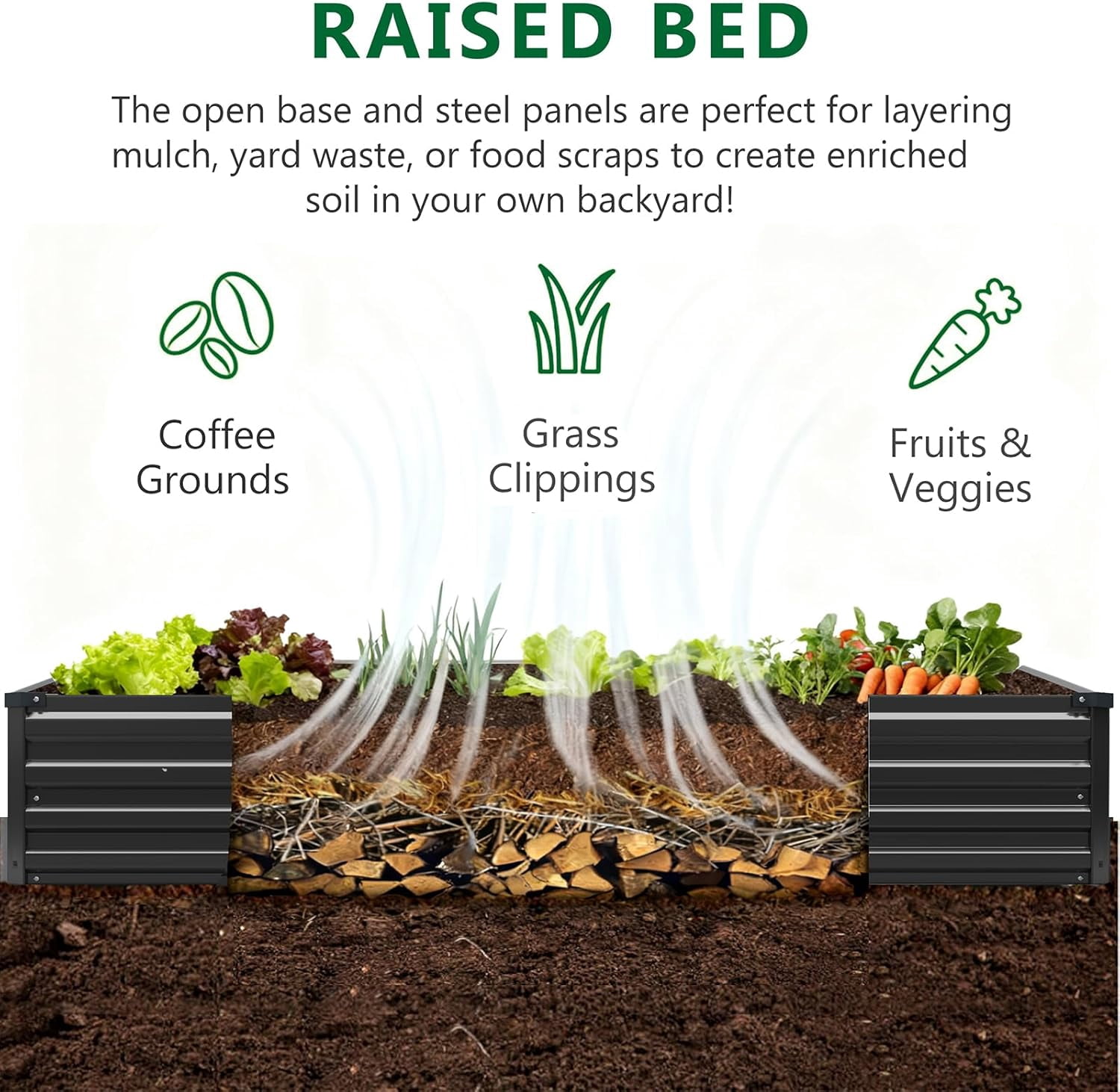 2 Pack 6x3x1FT Galvanized Raised Garden Beds Kit Outdoor Metal Gardening Planter Box for Vegetable Elevated Flower Herbs,Black