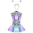 thumbnail image 3 of Ocealan 2Pcs Girls Alien Outfits Metallic Mock Zip Front Tutu Dress with Headband for Party Dance Blue Sliver 8, 3 of 6