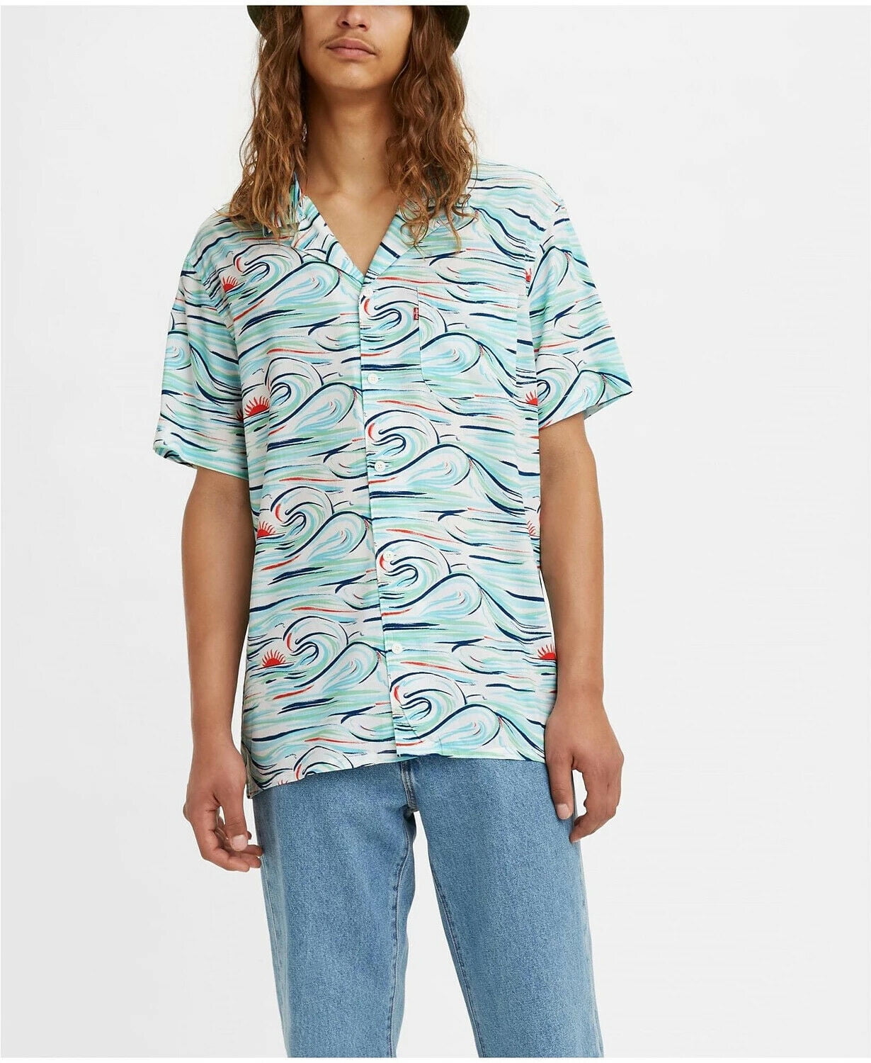 Levi's Men's Classic Camp Shirt in Chalky Wave Bright White-Size Large