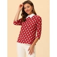 thumbnail image 3 of Disfraz de Halloween para mujer Polka Dots Contraste Peter Pan Collar Top 3/4 Mangas Blusa Camisa rojo blanco L, 3 of 5