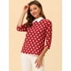 thumbnail image 3 of Disfraz de Halloween para mujer Polka Dots Contraste Peter Pan Collar Top 3/4 Mangas Blusa Camisa rojo blanco L, 3 of 5