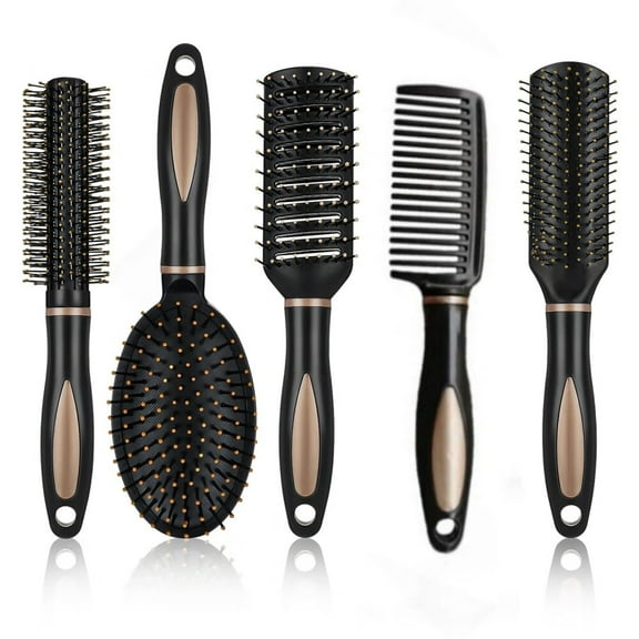 5 Pcs Paddle Hair Brush Comb Set,Detangling Hairbrush Anti Static Massage Oval Comb Hair Styling Tools for Women Men Kid All Wet or Dry Hair(Black),round