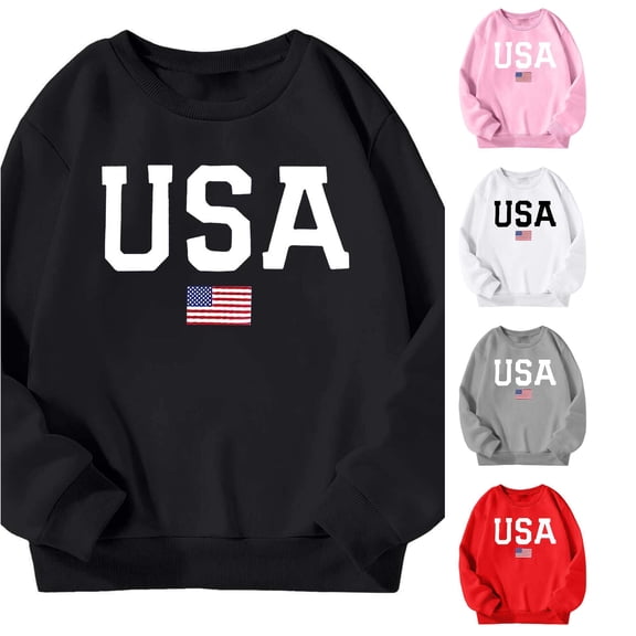 Krdevn Kids USA Letter American Flag Graphic Crew Neck Pullover Soft Casual Sweatshirt,13-14 Years
