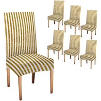 Chair Covers Set of 6, Gold Vertical Stripes Washable Chair Cover Elastic Chair Cover for Kitchen Home or Party