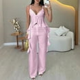 thumbnail image 3 of ZenCart Women's V-Neck Top with Pants Ruffled Camisole Top with Straight Pants Breathable Commuter Suit Summer Casual Outfit for Office Party Street, 3 of 8