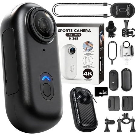 2026 Upgraded HD Action Camera, 360° Motorcycle Camera with 1080P/4K Video, Mini Wearable Body Cam for Vlogging and Diving with Mounting Accessories