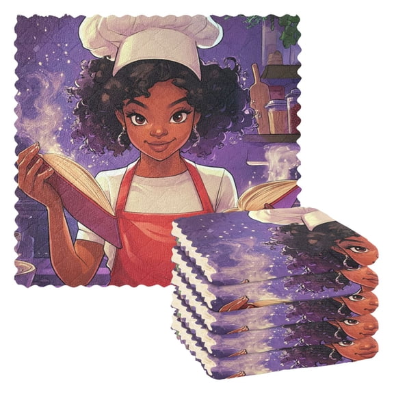 WOBOGO African American Woman Kitchen Towels 6pcs Ultra Soft Absorbent Quick Drying Dish Cloths 11×11inch